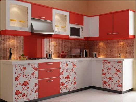 Wallpaper designed Indian open kitchen