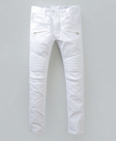 fehér Zipped Pockets Denim Men Jeans