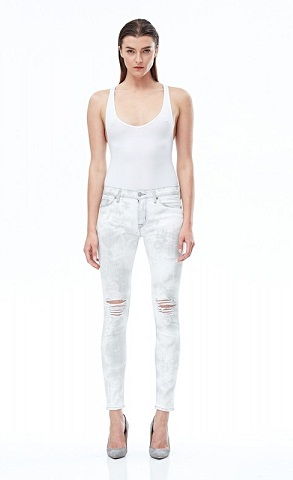 Mid Waist Skinny White Denim Women Jeans