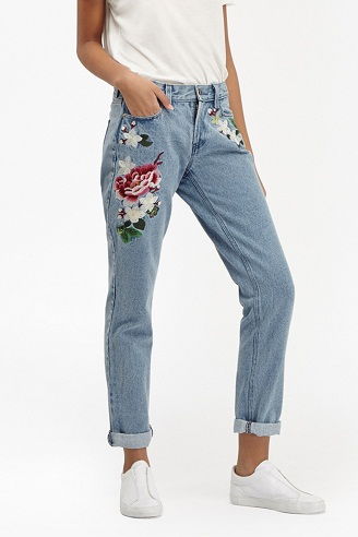 Hímzés Worked Denim Jeans for Ladies