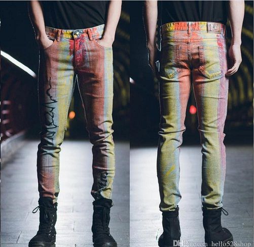 Painted Retro Style Denim Jeans for Men