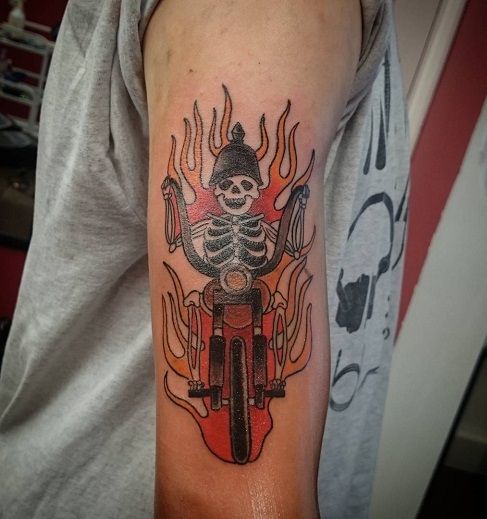 skeletas Biker Tattoo Design