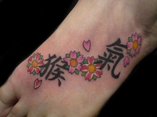 Pėdos Flower Tattoo with Kanji Design