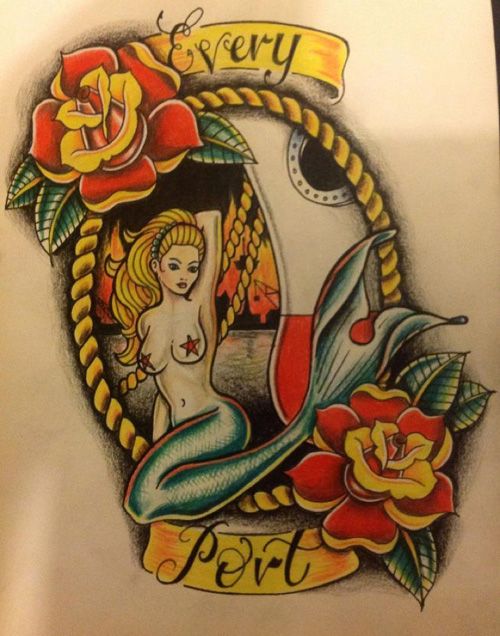 Régi School Mermaid Tattoo