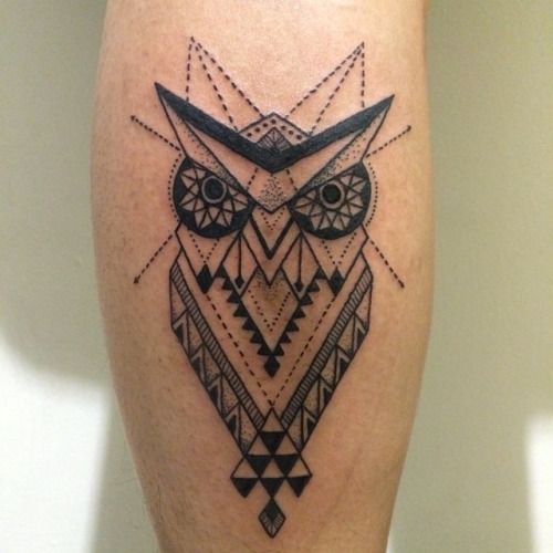 Owl Tattoo with Geometric Shapes