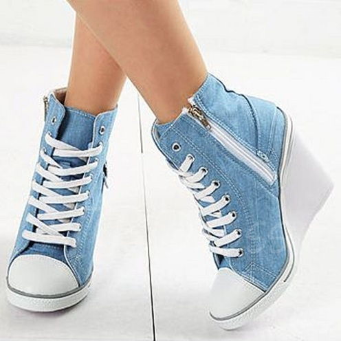 Light Blue Denim Wedge Shoes