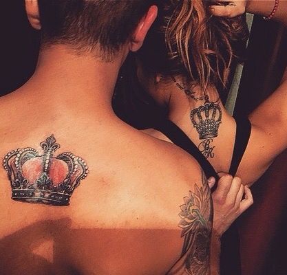 rege and Queen Couple Back Neck Tattoo