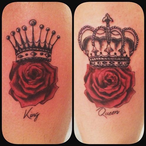 King and Queen Rose Crowned Tattoo