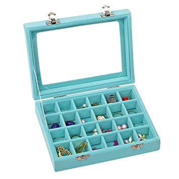 Velvet Glass Jewelry Ring Display Organiser Box