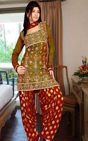 Green and Maroon Straight Salwar Suit