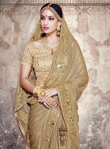 Golden Embroidered Wedding Saree 11