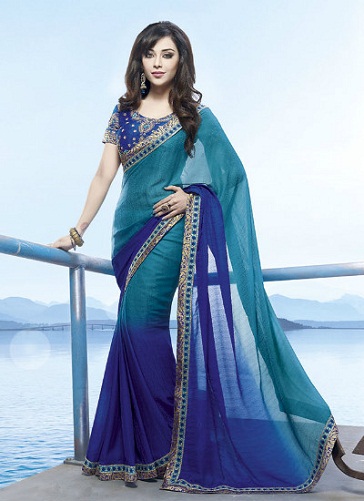 Blue Sarees - The Ombre Turquoise And Blue Saree