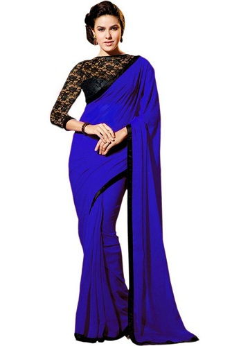 A Deep Blue Saree For Full Sleeve Blouses