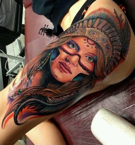 colorful Native American Indian tattoo