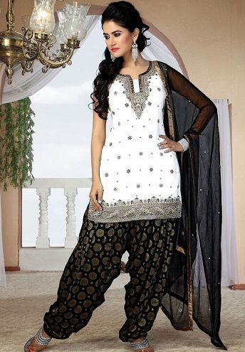 White and Black Patiala Suit