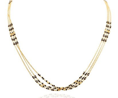 Trys strand black bead Gold chain Mangalsutra design