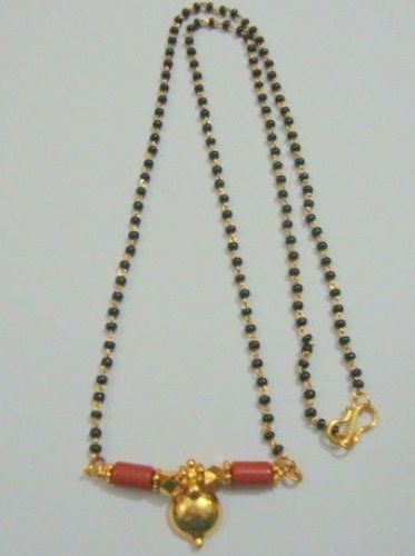Lyguma Black bead Gold Chain with coral Mangalsutra