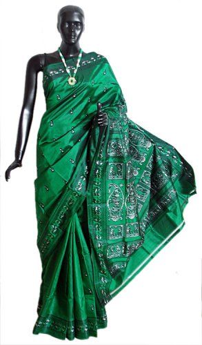 Baluchari Sarees-Baluchari Silk Saree (Green) 9