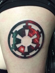 15Star Wars empire symbol with a galaxy background.
