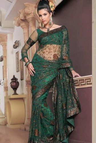 Sheer Sleeved Blouse Design For Net Saree