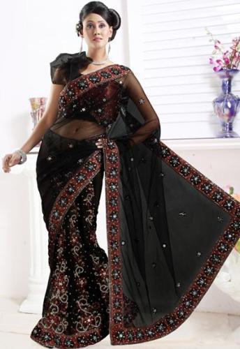 One Shoulder Puff Blouse Design For Net Saree