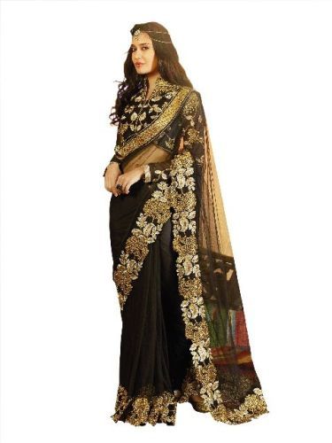 High Neck Full Sleeved Floral Blouse Design For Net Saree