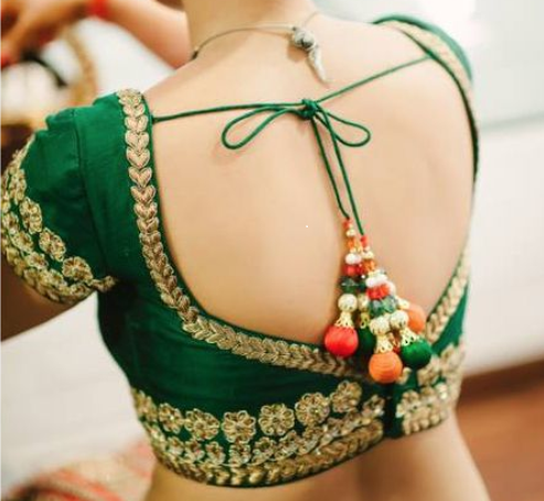 The Green Deep Neck Blouse With Embroidery from The Back