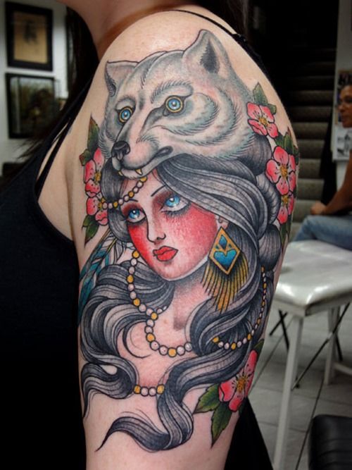Woman Wolf Tattoo