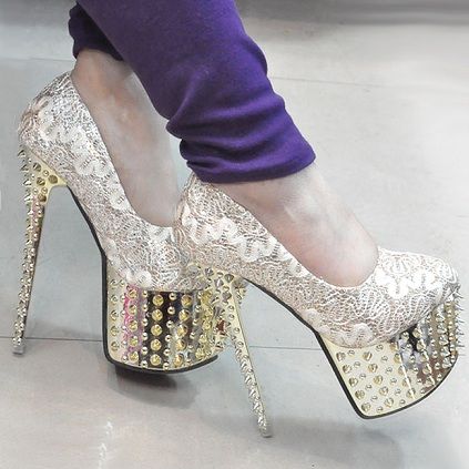 Diamond studded golden heels