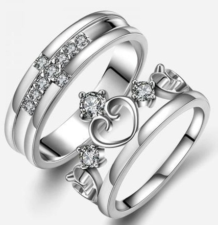 Cross and crown couple ring