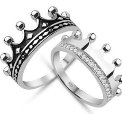 rege and queen crown couple ring set