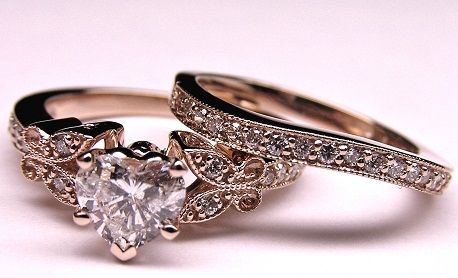 inimă Shape Diamond Butterfly Vintage Rose Gold Wedding Ring