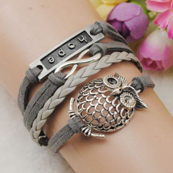 neskončnost owl silver leather hope & friendship bracelef-5