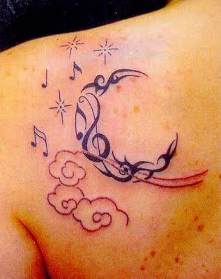 Muzical note moon Tattoo