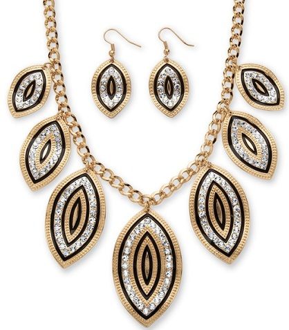 Gold Leaf Motif Necklace and Earrings Set -24