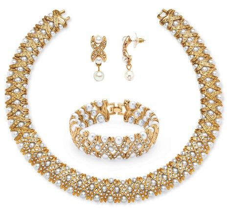 Palm beach pearl and crystal gold necklace set with Bangle -4