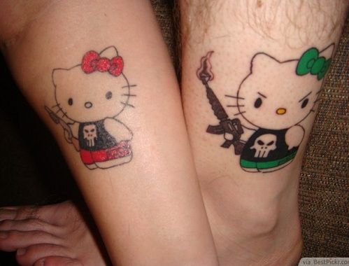 25 Stylish & Cute Matching Tattoos for Couples - Matching Kitty couple tattoo