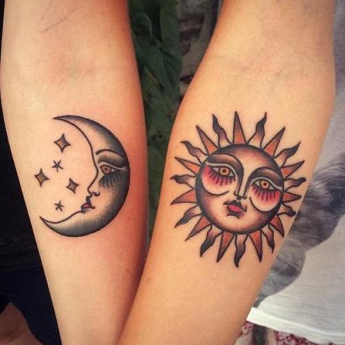 25 Stylish & Cute Matching Tattoos for Couples - Matching Sun and moon tattoo