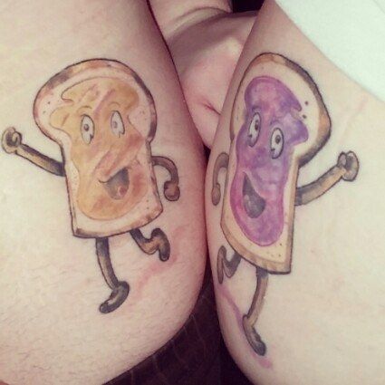 25 Stylish & Cute Matching Tattoos for Couples - Matching bread slice creative tattoo