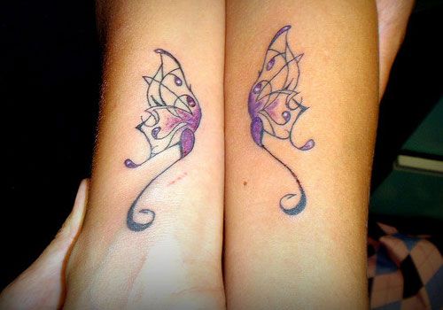 25 Stylish & Cute Matching Tattoos for Couples - Matching butterfly women best friend tattoo