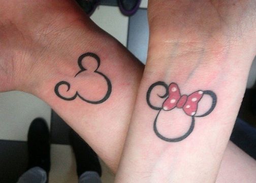 25 Stylish & Cute Matching Tattoos for Couples - Mickey and Minnie Matching Couple tattoo