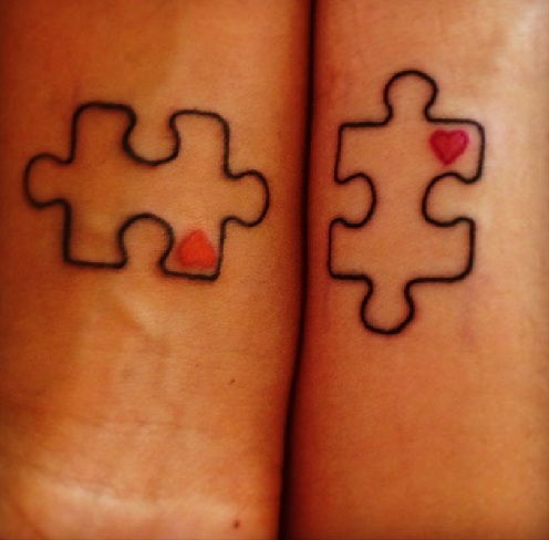 25 Stylish & Cute Matching Tattoos for Couples - Matching Puzzle block tattoo design