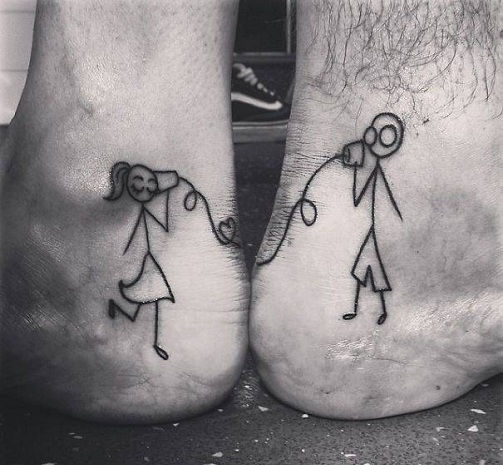 25 Stylish & Cute Matching Tattoos for Couples - Boy & Girl matching line tattoo