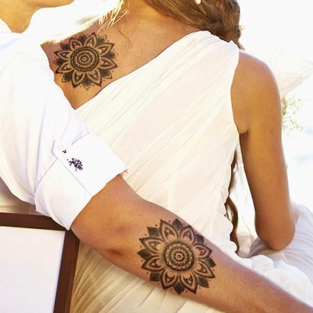 25 Stylish & Cute Matching Tattoos for Couples - Matching Flower Couple Tattoo Design