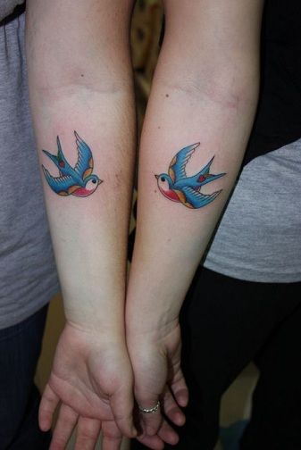 25 Stylish & Cute Matching Tattoos for Couples - Matching Colorful Bird Tattoo