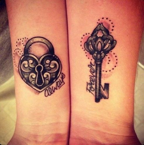 25 Stylish & Cute Matching Tattoos for Couples - Lock & Key couple tattoo design