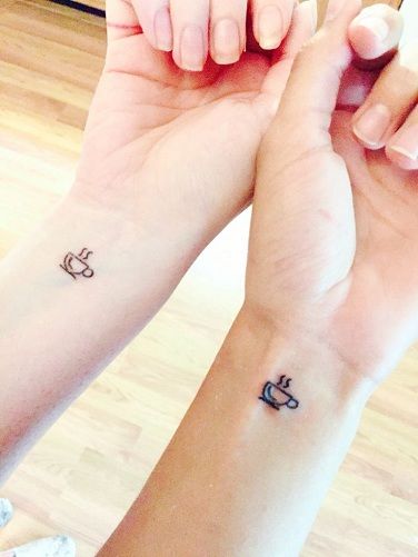 25 Stylish & Cute Matching Tattoos for Couples - Matching Coffee cup tattoo design