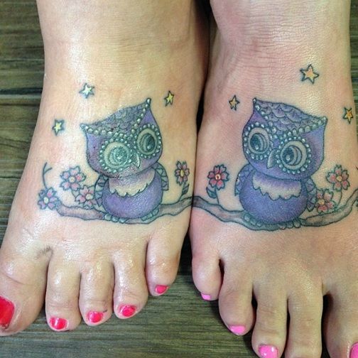 25 Stylish & Cute Matching Tattoos for Couples - Matching Owl Tattoo design