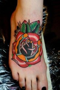 27 Myke Chambers - Traditional Horseshoe and Rose Tattoo on foot