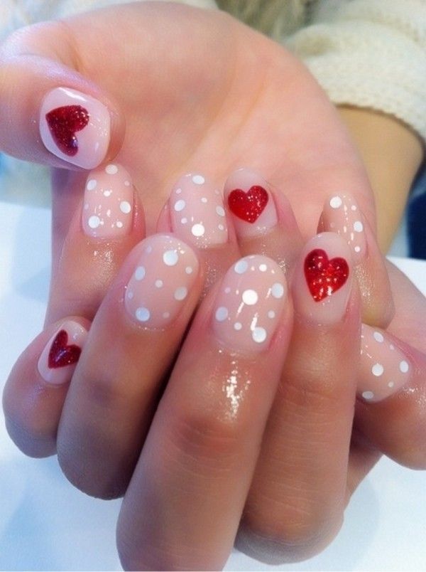 polka dots themed valentines nails